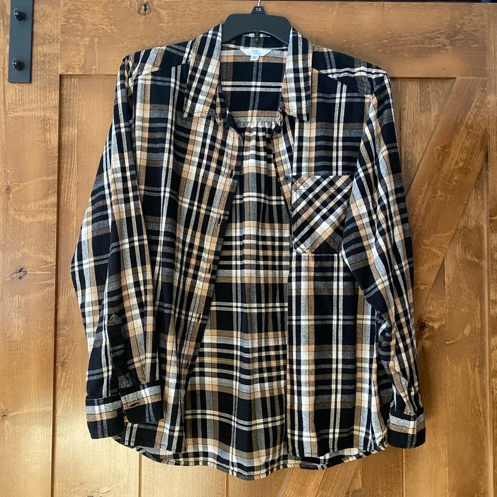 Time and Tru Flannel Shirt black and tan size XXL - Picture 3 of 3